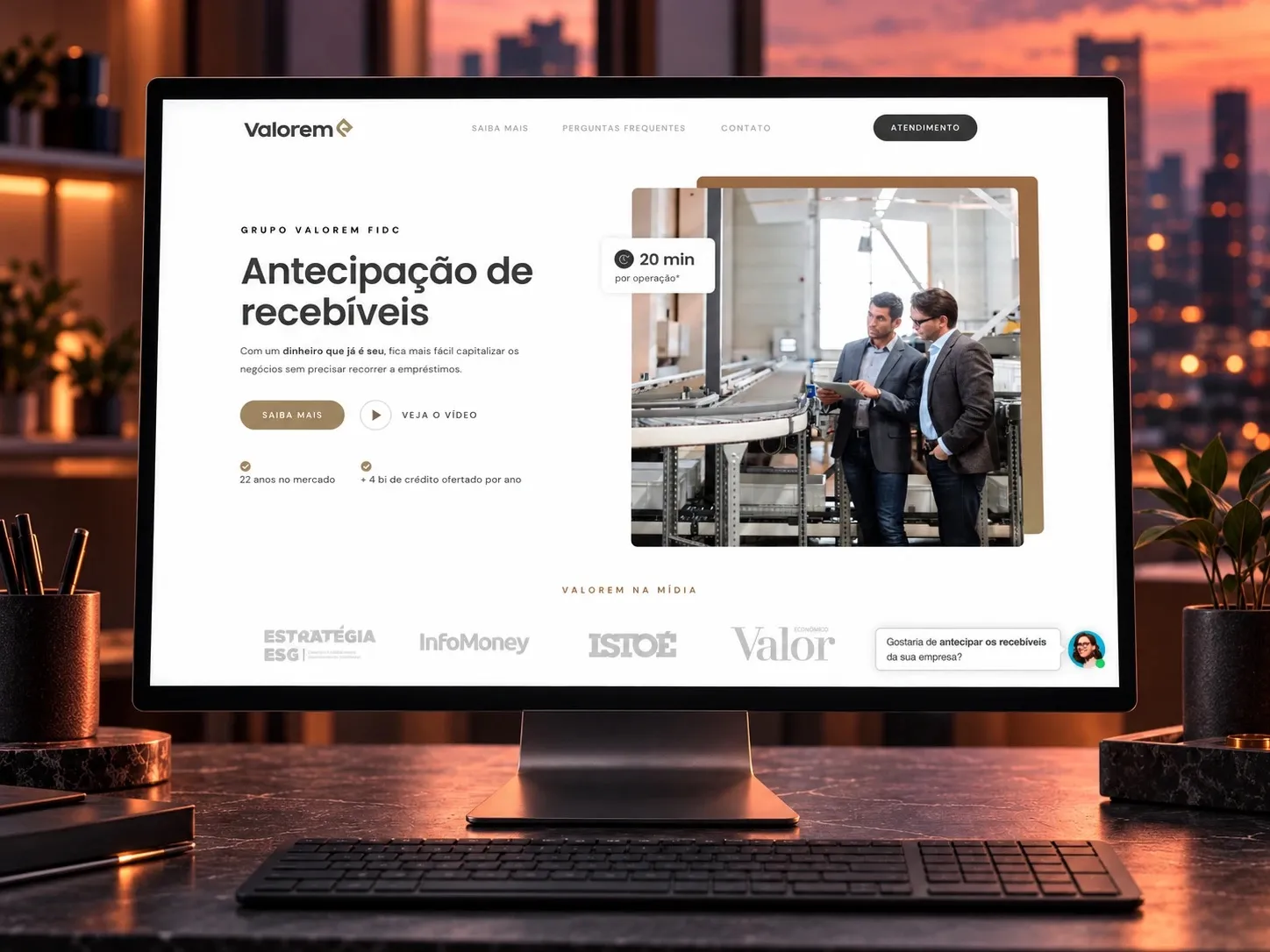 Valorem: Landing pages de antecipação de recebíveis, com o atendimento a um clique.