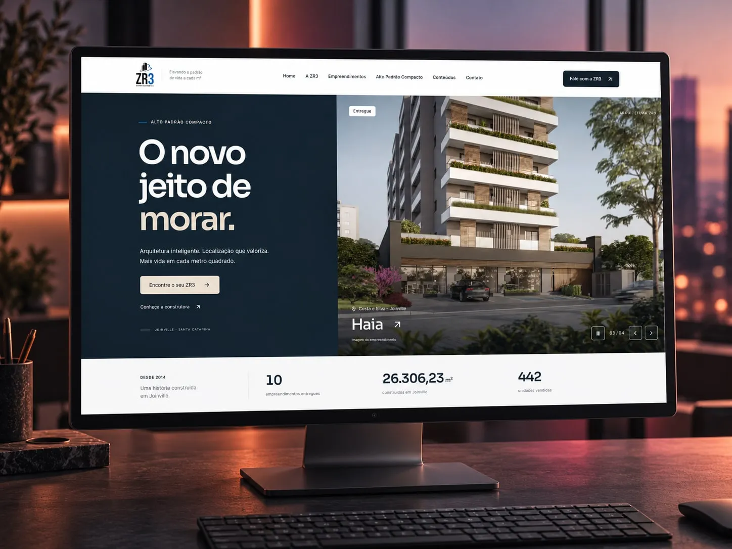 ZR3 Empreendimentos: Site institucional da construtora, com os empreendimentos, a história e o contato.